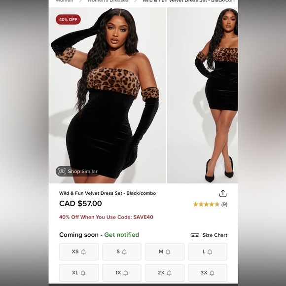 Fashion Nova Wild & Fun Velvet Dress Set - Black/combo   SIZE M - Picture 3 of 3